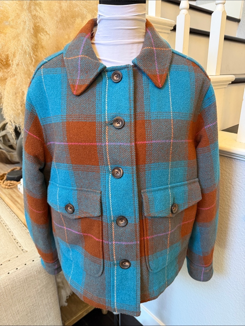 Sundance Quilted Buffalo Plaid Button Down Jacket Cabincore Wool Blend Size PM - Picture 2 of 8